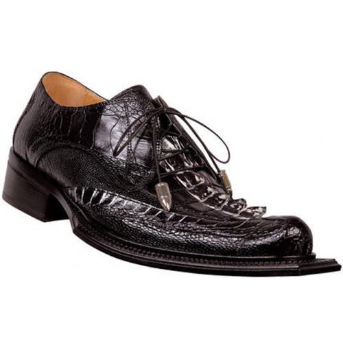 Mauri 44161"Daydreaming" Black With Hornback Crocodile / Ostrich Genuine Shoes With Bullet Tassel Laces