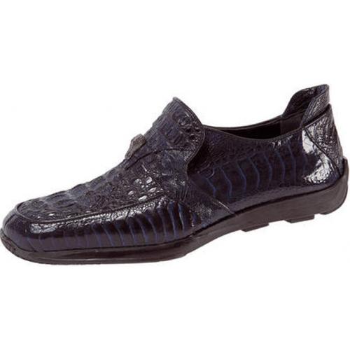 Mauri "Hide And Seek" 9169 Wonder Blue Ostrich / Crocodile Hornback Dressed Casual Shoes With Silver Maury Alligator Head