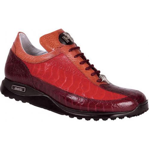 Mauri "Legion" 8848 Ruby Red / Red / Canyon Genuine  All-Over Ostrich Sneakers With Gold Mauri Alligator Head