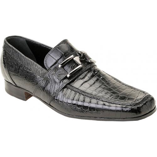 Mauri "Colony" 2159 Black Genuine Ostrich leg / Body Alligator Shoes