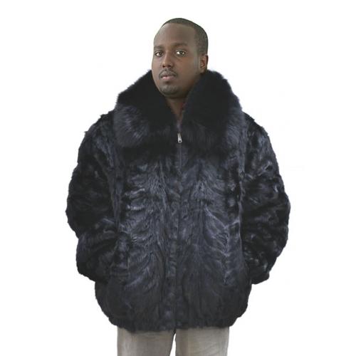 Winter Fur Black Genuine Pieces Mink Jacket With Fox Collar M03R01BK.