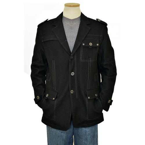 Successos Black Wool Blend Blazer Jacket BUB3405
