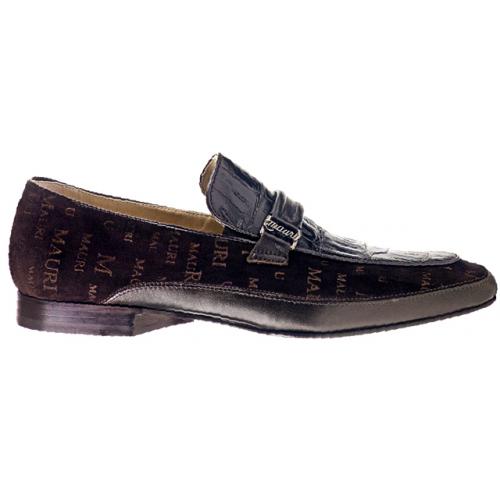 Mauri "Classic" 2834 Dark Brown Genuine Baby Crocodile / Nappa Leather / Suede / Mauri Laser Print Shoes