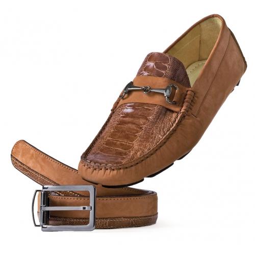 Mauri "Ocean Drive" 9119 Whisky Kangaroo Nubuck / Ostrich Leg Loafer Shoes