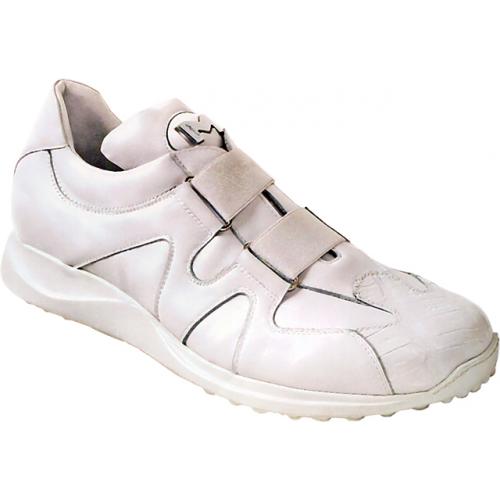 Mauri "Premium" 8711 White Baby Crocodile / Nappa Leather Sneakers