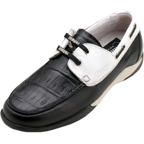 Mauri "Rowing" 9175 Black / White Nappa Leather / Baby Crocodile Loafer Shoes
