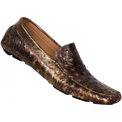 Mauri  "9178" Gold / Brown Genuine Ostrich Shoes