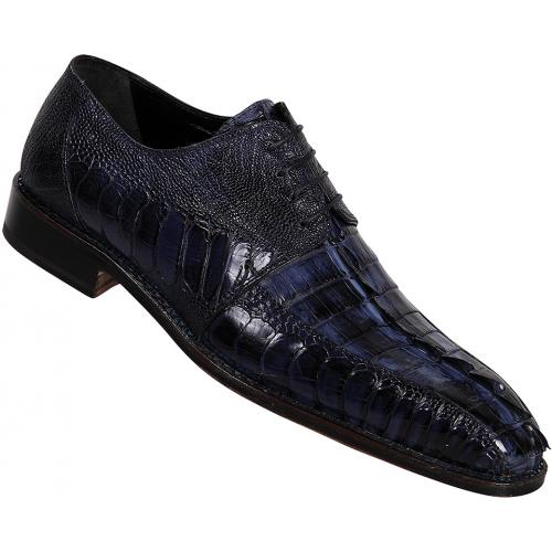 Mauri "4072" Wonder Blue Hand-Painted Genuine Hornback Crocodile Tail / Ostrich Leg Shoes.