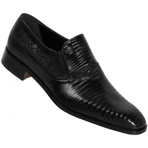 Mauri "4157/2" Black Genuine Lizard Shoes With Rhinestones