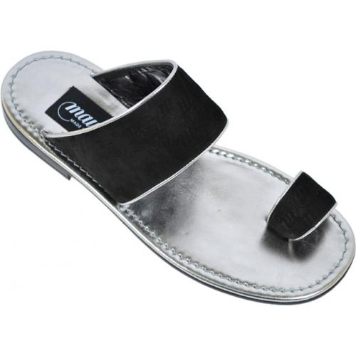 Mauri "1499" Metallic Silver Grey / Mauri Embossed Suede Sandals