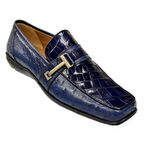 Mauri "9130" Wonder Blue All Over Genuine Alligator / Ostrich Loafer Shoes