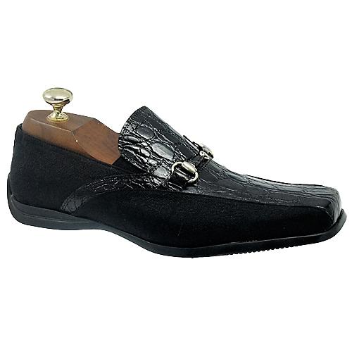 Mauri "9190" Black Genuine Crocodile / Mauri Fabric Loafer Shoes