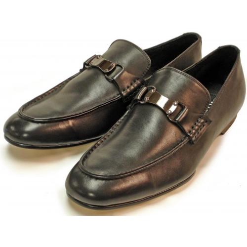 Encore By Fiesso Black Genuine Leather Loafer Shoes With Bracelet FI3017