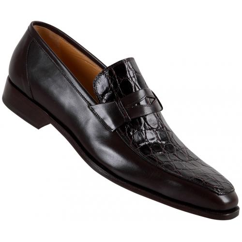 Mauri  "4322" Dark Brown Genuine Calf / Flanks Crocodile Loafer Shoes