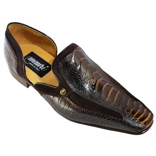 Mauri  "4476" Bicolore Dark Brown/Gold/Suede Genuine Ostrich Leg Loafer Shoes