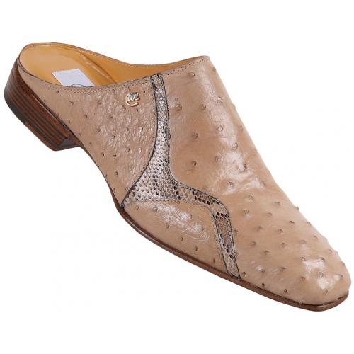 Mauri  "4499" Dune Genuine Ostrich / Python Half Shoes
