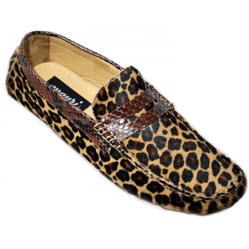 Mauri  "9102" Camel Genuine Python / Leopard Maculated Loafers Shoes