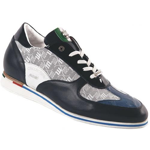 Mauri "Craftsmanship" 8672 Blue / Grey / White Genuine Crocodile / Nappa Leather / Mauri Fabric Sneakers