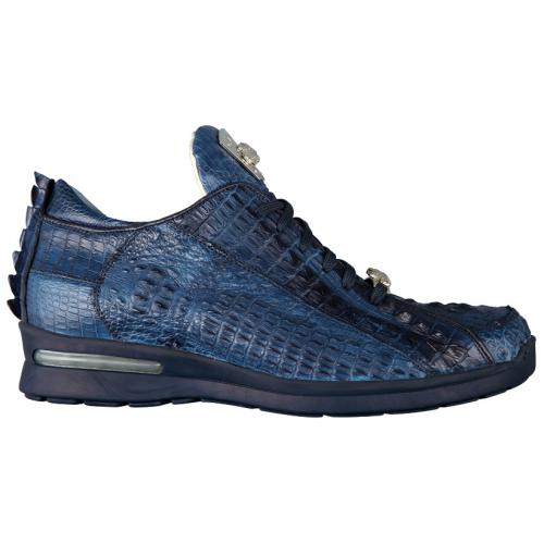 Fennix Italy 3340 Navy Blue All-Over Genuine Baby Hornback Crocodile Sneakers With Alligator Head