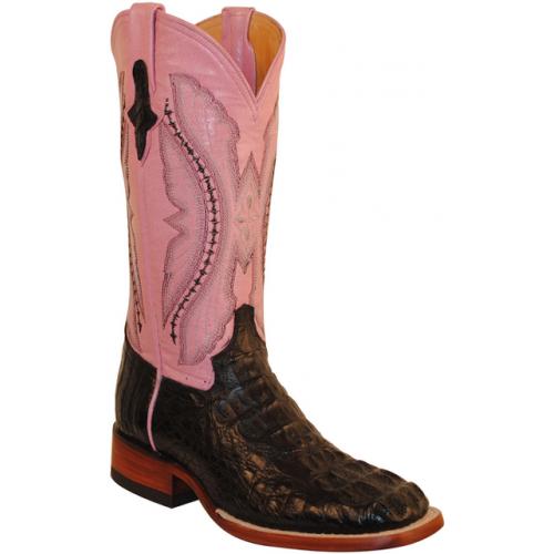 Ferrini Ladies 80493-04 Black / Pink Genuine Caiman Hornback Crocodile Boots