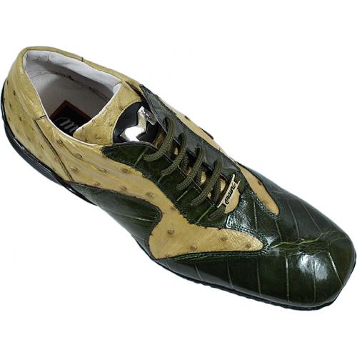 Mauri "8983"  Olive / Taupe Genuine Alligator / Ostrich Sneakers