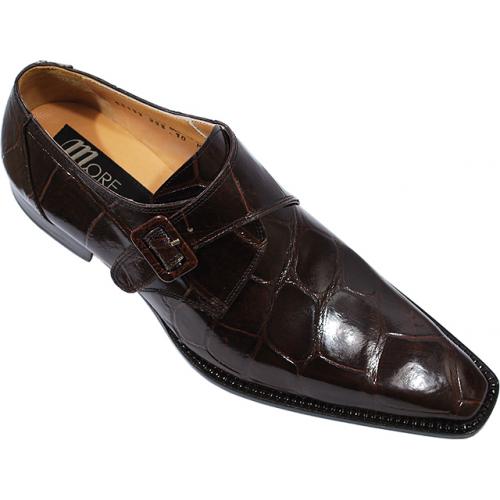 Mauri 53132 Brown Genuine All-Over Alligator Belly Skin Shoes With Monk Strap / Alligator Covered Buckle