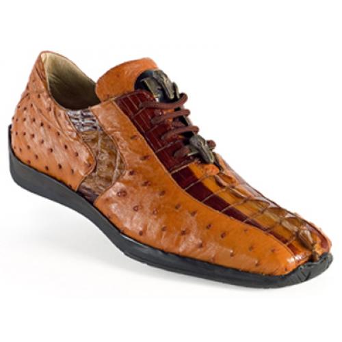 Mauri "8988" Gold / Cognac Genuine Hornback Crocodile Tail / Ostrich Sneakers.
