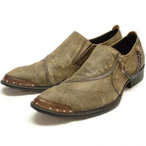 Fiesso Brown Genuine Leather Loafer Shoes With Metal Studs FI6401