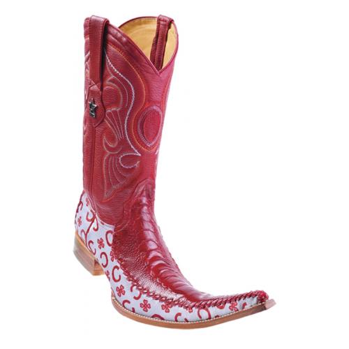Los Altos Red Genuine Ostrich Leg W/Fashion Design 9X Pointed Toe Cowboy Boots 97T0512