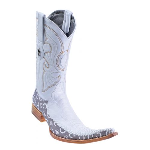 Los Altos White Genuine Ostrich Leg W/Fashion Design 9X Pointed Toe Cowboy Boots 97T0528