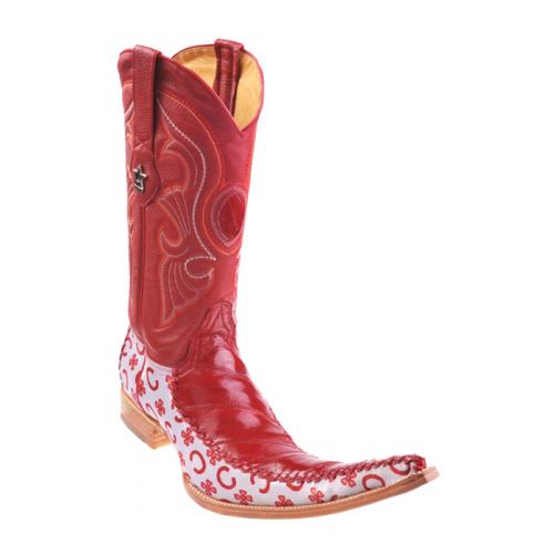 Los Altos Red Genuine Eel W/Fashion Design 9X Pointed Toe Cowboy Boots 97T0812