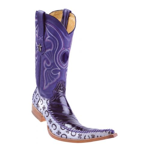 Los Altos Purple Genuine Eel W/Fashion Design 9X Pointed Toe Cowboy Boots 97T0826