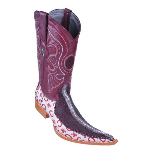 Los Altos Burgundy Genuine Stingray Rowstone W / Fashion Design 6X Pointed Toe Cowboy Boots 96T1106