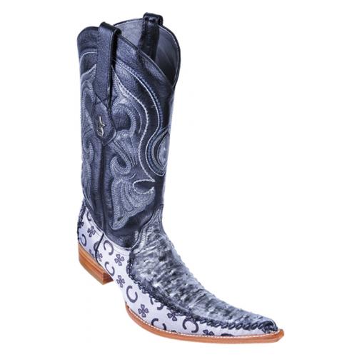 Los Altos Black Silver Genuine Ostrich W/Fashion 6X Pointed Toe Cowboy Boots 96T0391