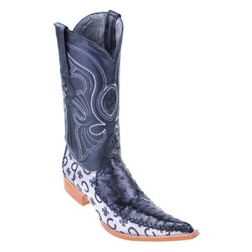 Los Altos Black Genuine Ostrich W/Fashion Design 6X Pointed Toe Cowboy Boots 96T0305