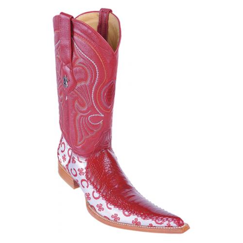 Los Altos Red Genuine Ostrich Leg 6X Pointed Toe Cowboy Boots 96T0512