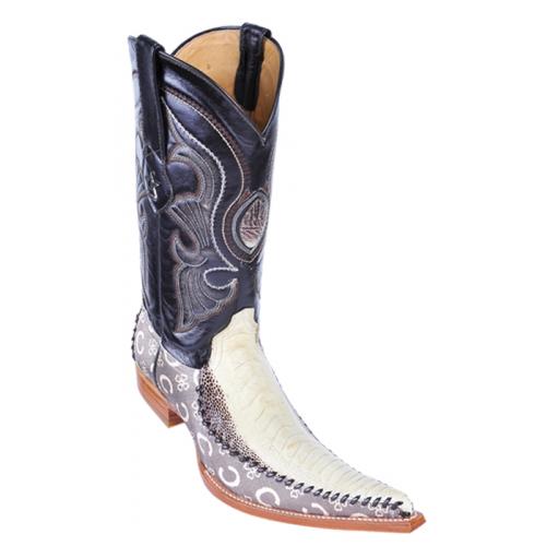 Los Altos Winterwhite Brown Genuine Ostrich Leg 6X Pointed Toe Cowboy Boots 96T0577