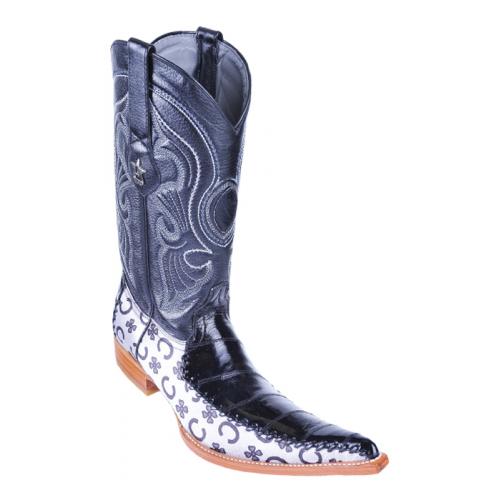 Los Altos Black Genuine Eel 6X Pointed Toe Cowboy Boots 96T0805