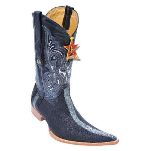 Los Altos Black Genuine Stingray Rowstone Finish 6X Pointed Toe Cowboy Boots 966005