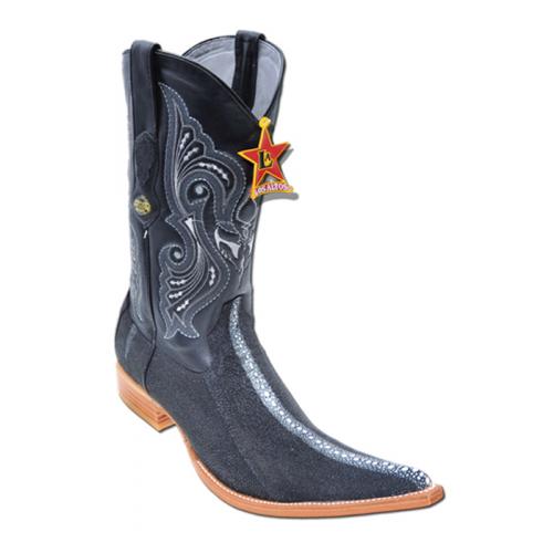Los Altos Black Genuine Stingray Rowstone 6X Pointed Toe Cowboy Boots 961105