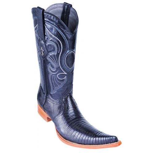 Los Altos Black Genuine Lizard Teju 6X Pointed Toe Cowboy Boots 960705