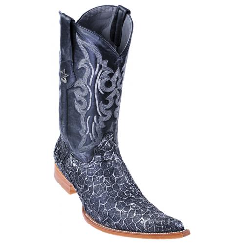 Los Altos Silver Black Genuine Menudo 6X Pointed Toe Cowboy Boots 964591
