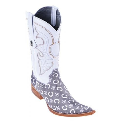 Los Altos White Grey Fashion Design 6X Toe Cowboy Boots 965309