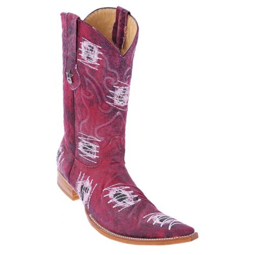Los Altos Burgundy Denim With Patches 6X Toe Cowboy Boots 964406
