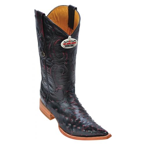 Los Altos Black Cherry Genuine All-Over Ostrich 3X Toe Cowboy Boots 950318