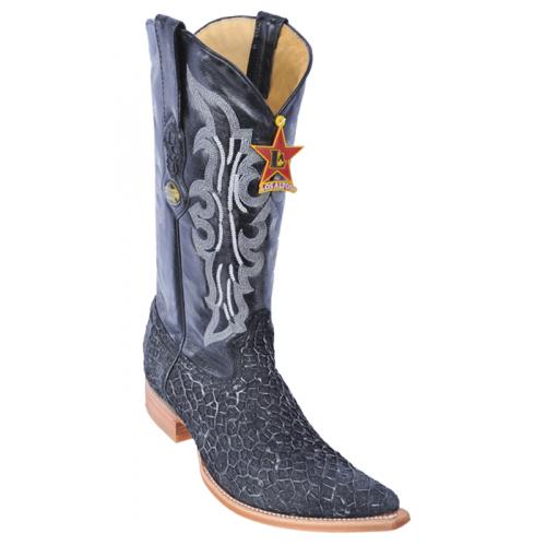 Los Altos Black Silver Genuine Menudo 3X Toe Cowboy Boots 954591