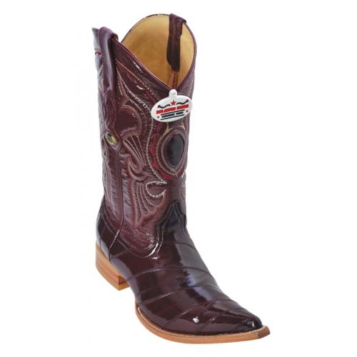 Los Altos Burgundy Genuine All-Over Eel 3X Toe Cowboy Boots 950806