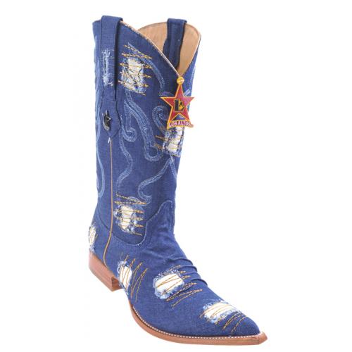 Los Altos Blue Jean Denim With Patches 3X Toe Cowboy Boots 954414