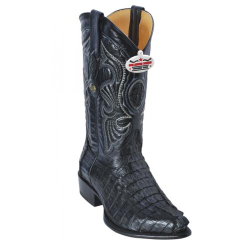 Los Altos Black All-Over Genuine Crocodile Tail J-Toe Cowboy Boots 990105