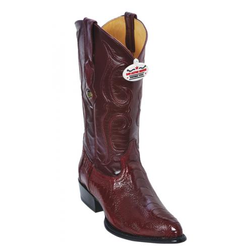 Los Altos Burgundy Genuine All-Over Ostrich Leg J-Toe Cowboy Boots 990506